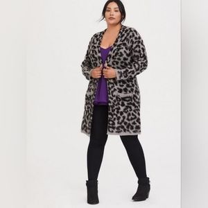 Torrid Longline Sweater Cardigan Grey Leopard Duster Size 3